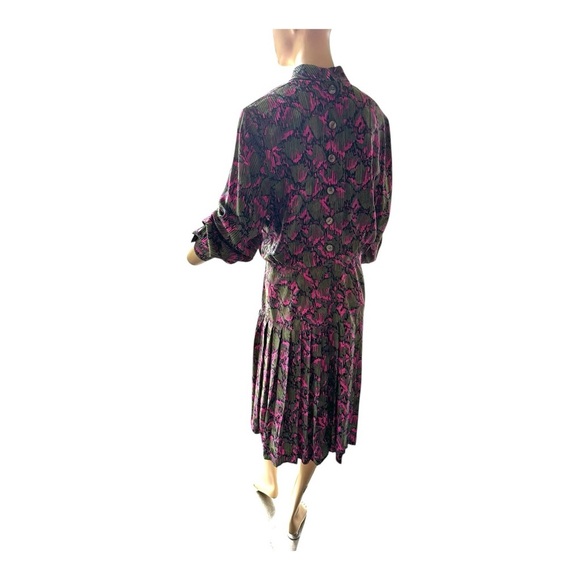 Adele Simpson Vintage Pink and Green Patterned Drop Waist  Dress - Picture 9 of 10